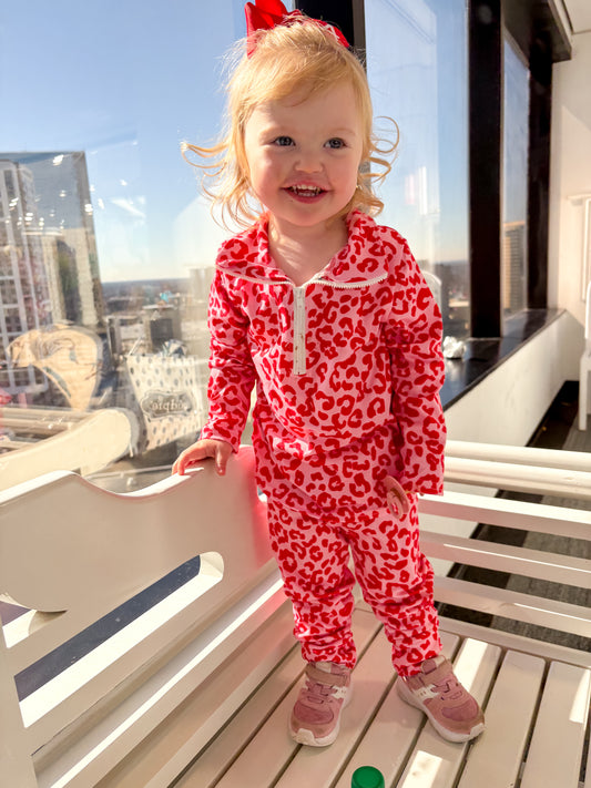 Pink leopard pullover pants set