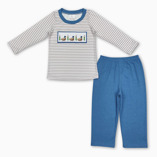 Stripe Duck Embroidery Top & Pants