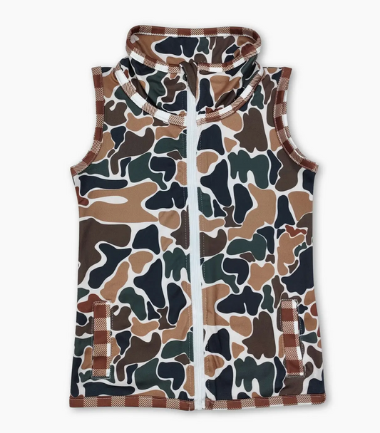 Sleeveless Camo Pockets Boy Hunting Zip Vest